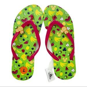 Disney Parks Sandals WMNS 7 Green Mickey Mouse Fruit Flip Flop Tropical Vacation
